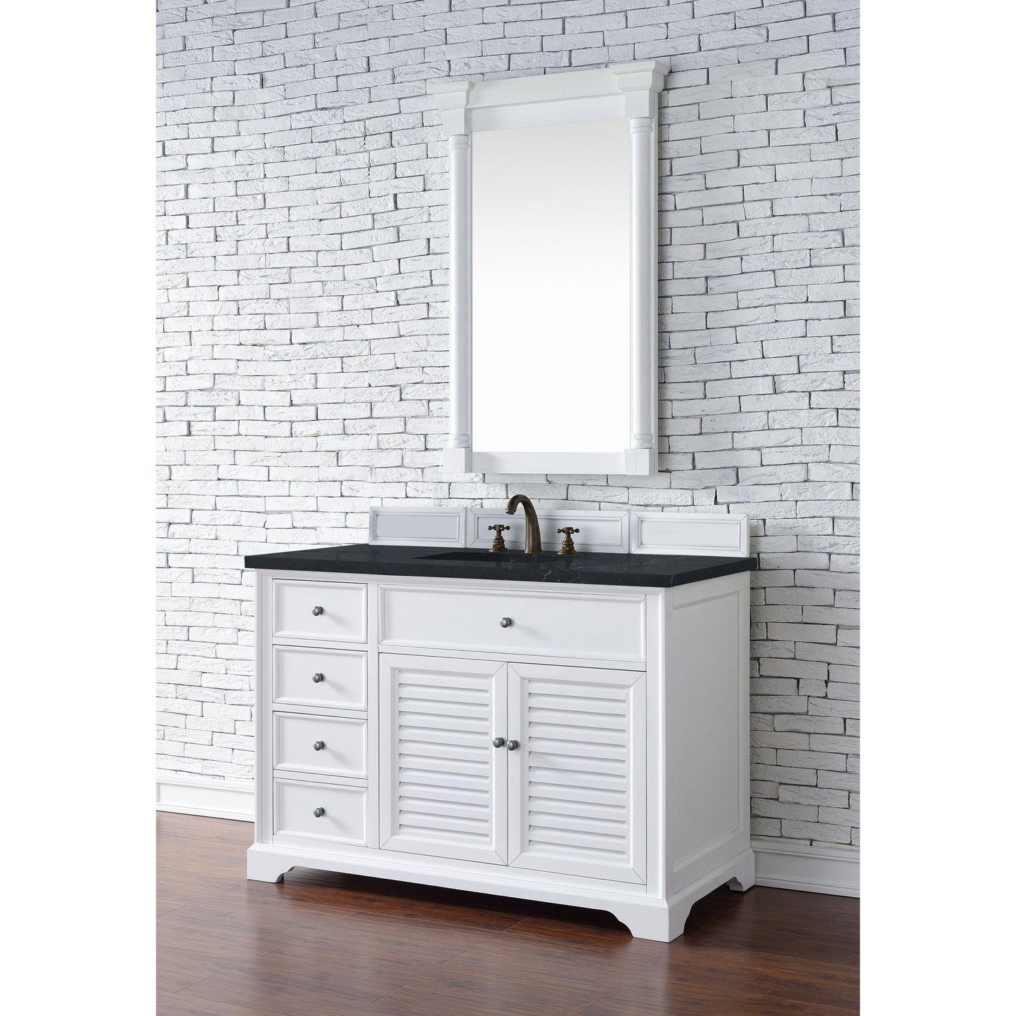 James Martin Vanities Savannah 48" Bright White Single Vanity Cabinet With 3cm Charcoal Soapstone Quartz Top