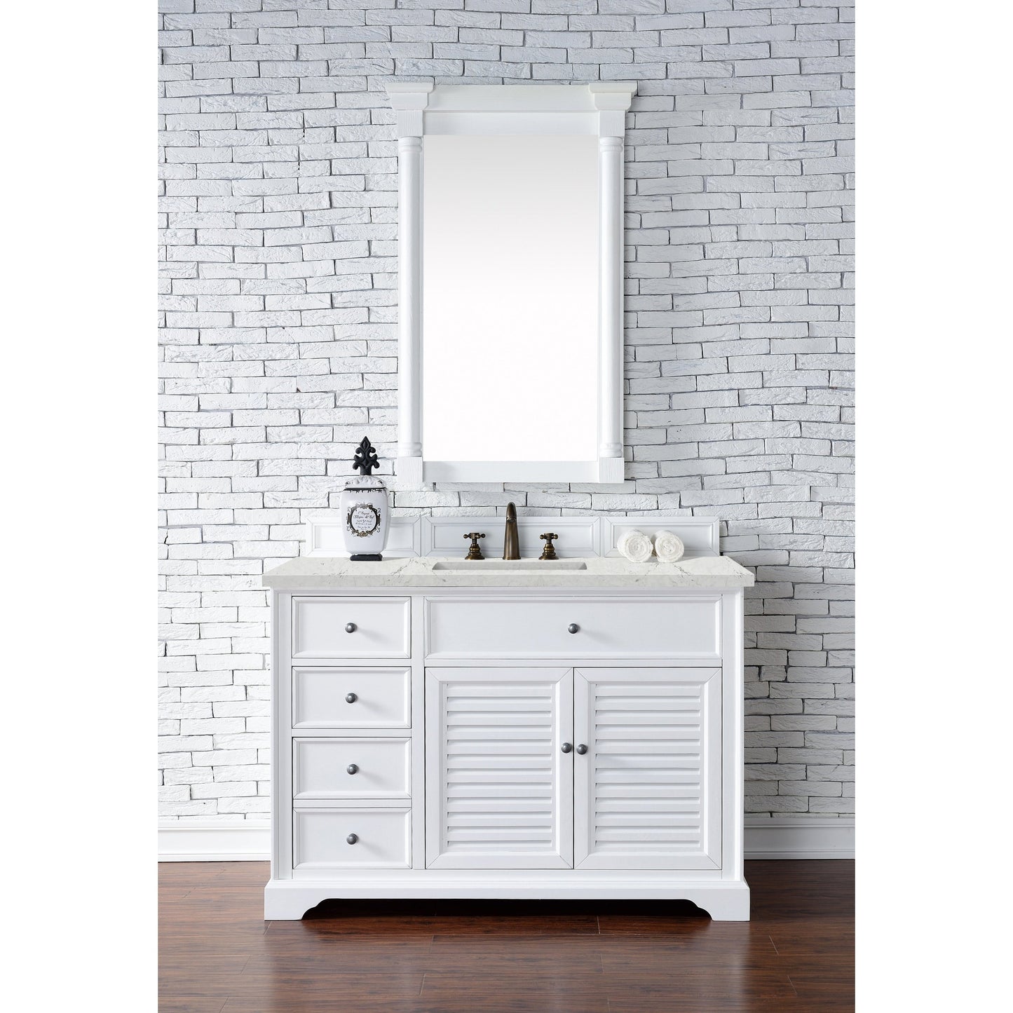 James Martin Vanities Savannah 48" Bright White Single Vanity Cabinet With 3cm Eternal Jasmine Pearl Quartz Top