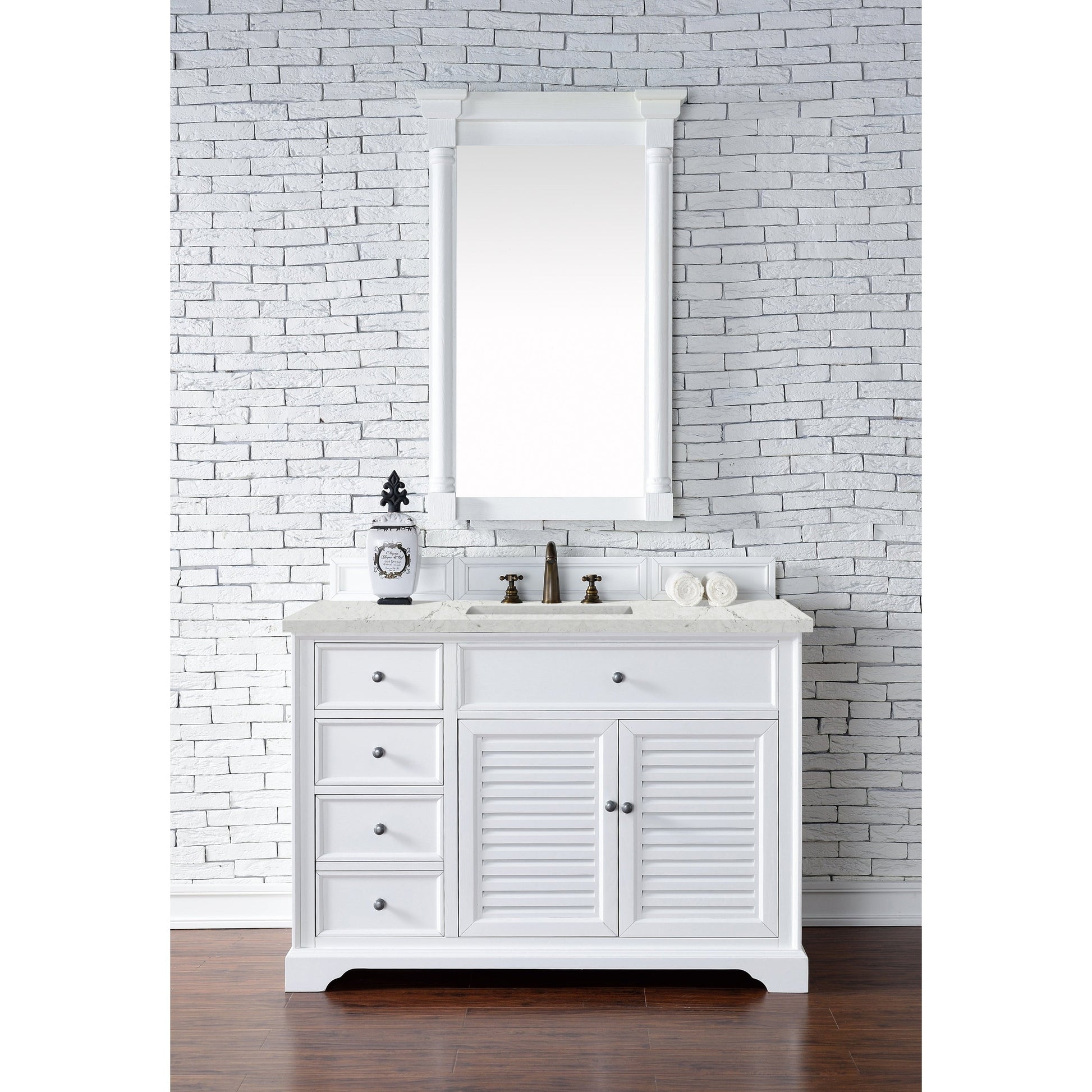 James Martin Vanities Savannah 48" Bright White Single Vanity Cabinet With 3cm Eternal Jasmine Pearl Quartz Top