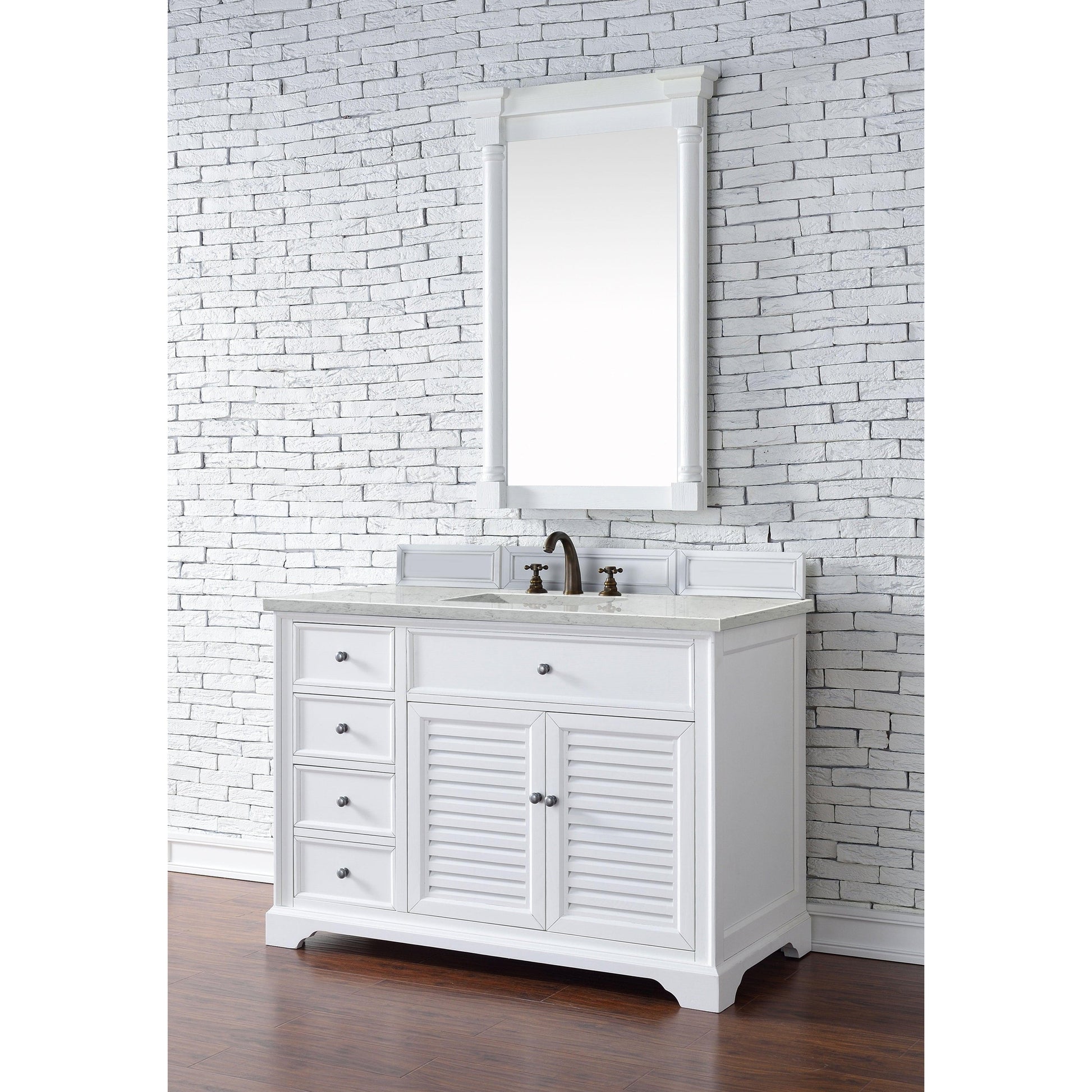 James Martin Vanities Savannah 48" Bright White Single Vanity Cabinet With 3cm Eternal Jasmine Pearl Quartz Top