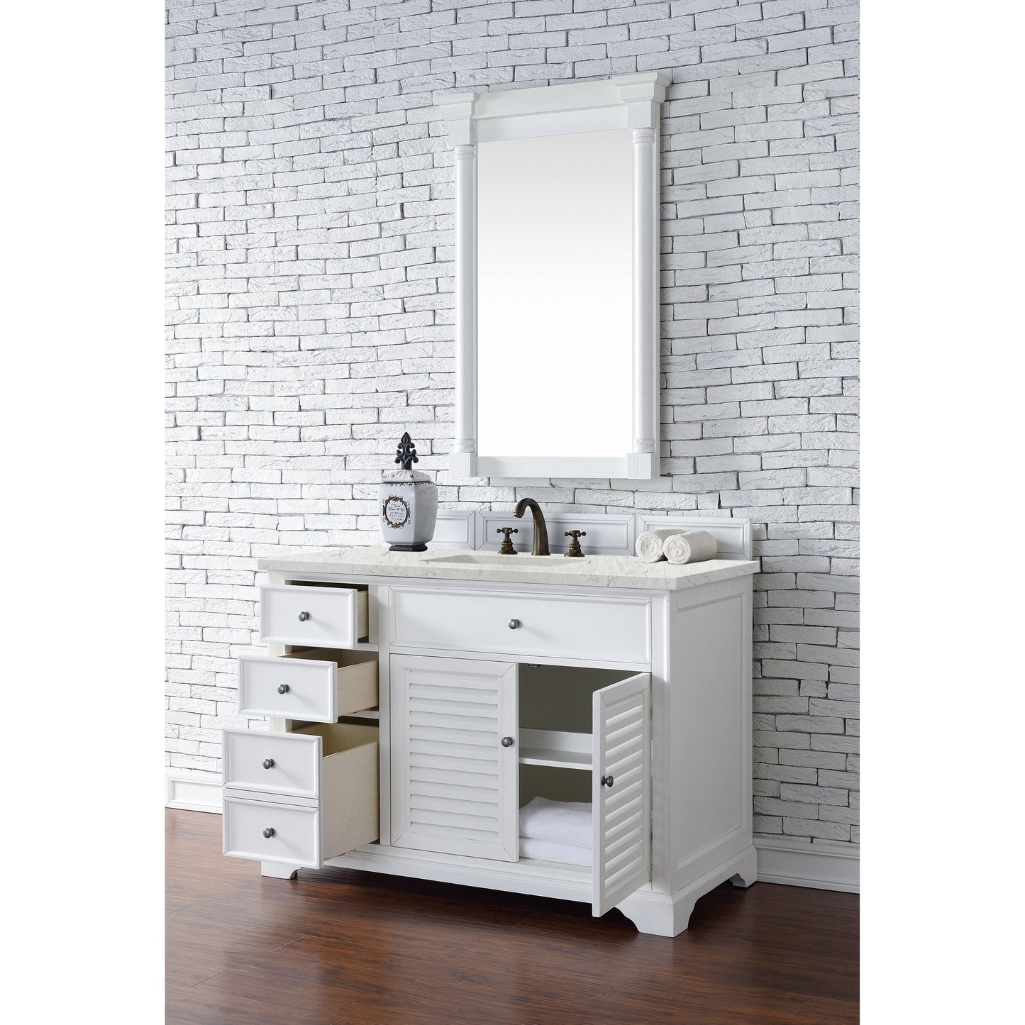 James Martin Vanities Savannah 48" Bright White Single Vanity Cabinet With 3cm Eternal Jasmine Pearl Quartz Top