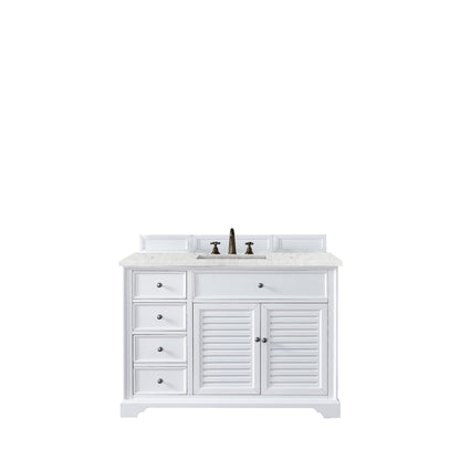 James Martin Vanities Savannah 48" Bright White Single Vanity Cabinet With 3cm Eternal Jasmine Pearl Quartz Top