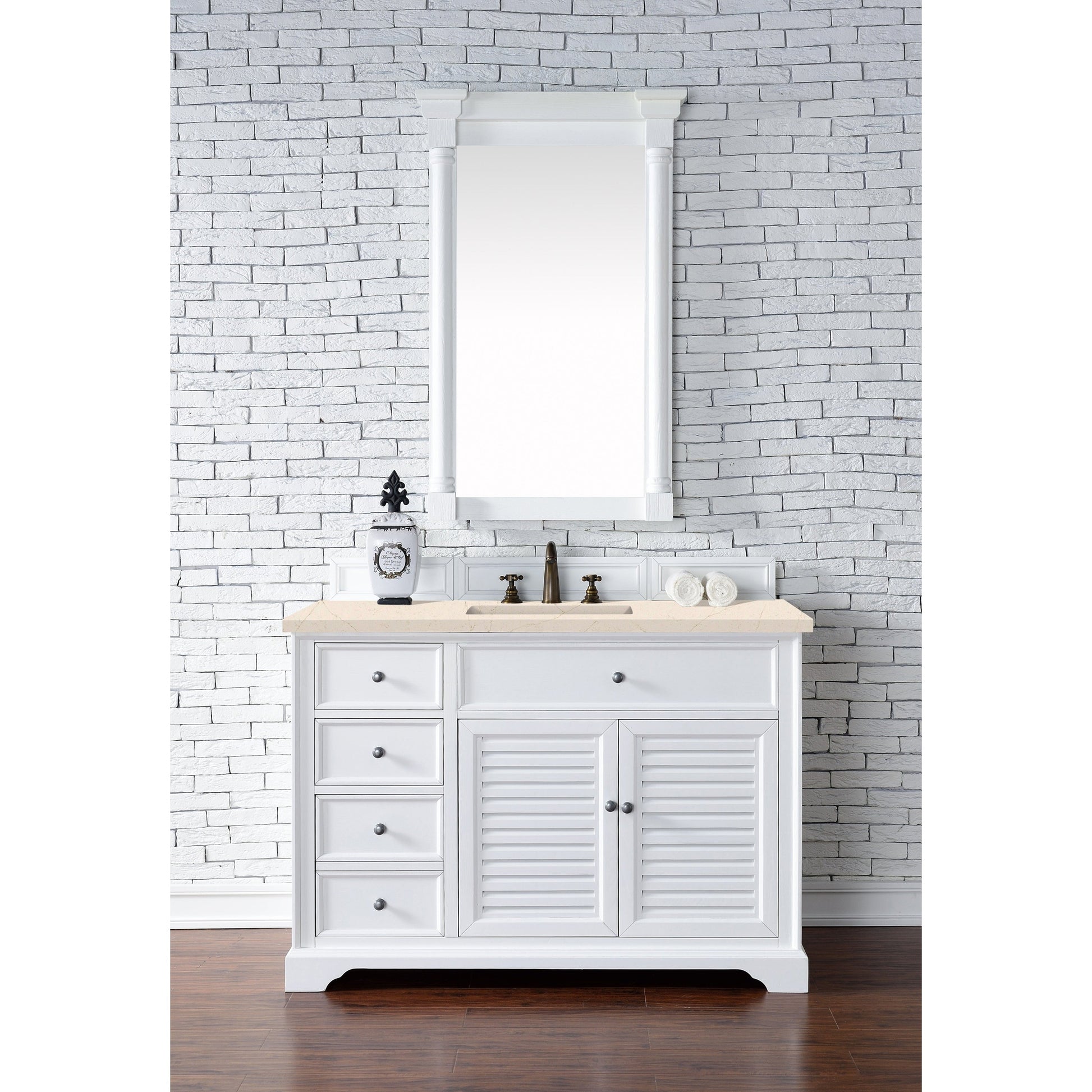 James Martin Vanities Savannah 48" Bright White Single Vanity Cabinet With 3cm Eternal Marfil Quartz Top