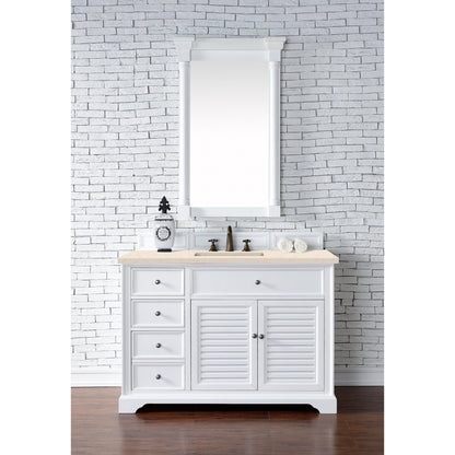 James Martin Vanities Savannah 48" Bright White Single Vanity Cabinet With 3cm Eternal Marfil Quartz Top