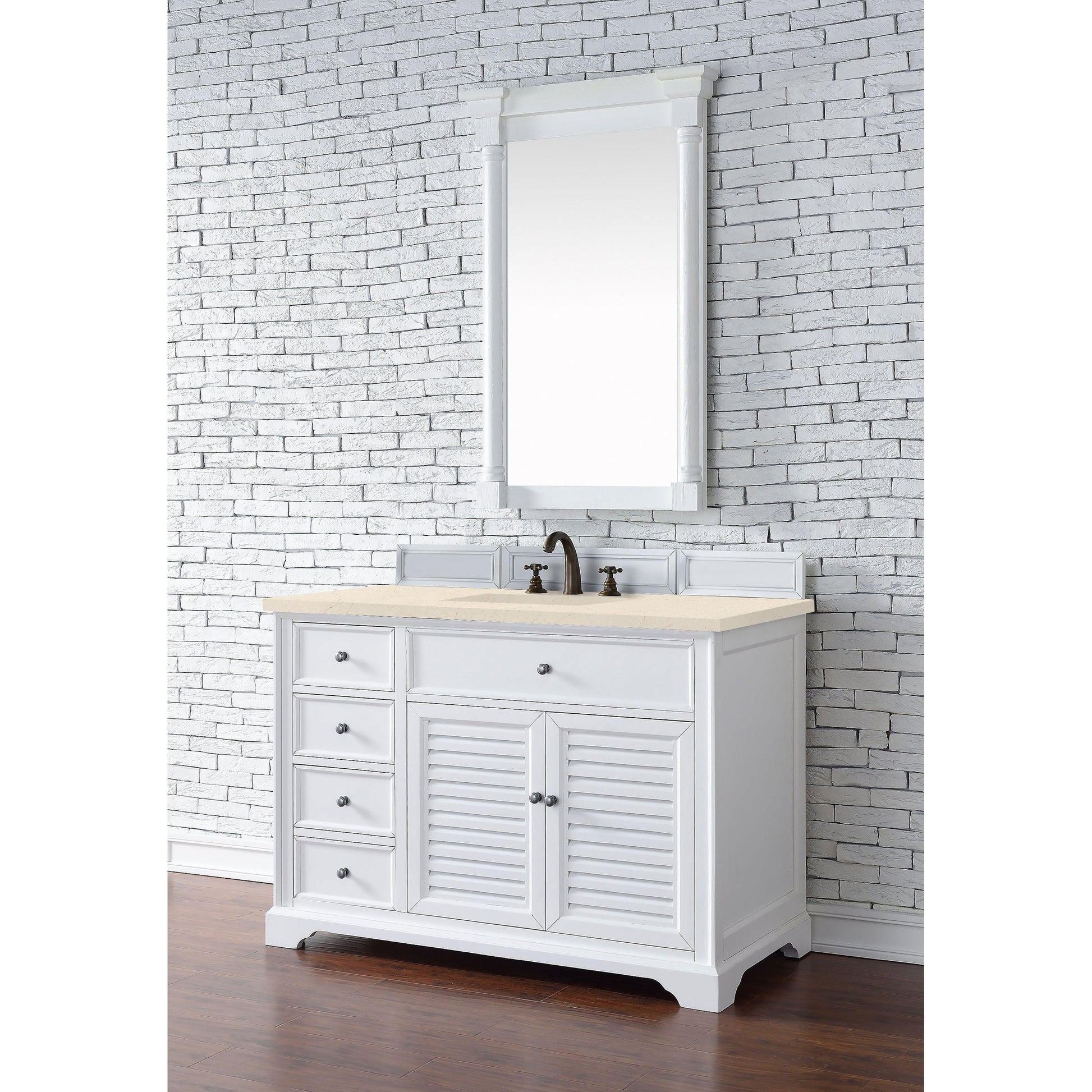 James Martin Vanities Savannah 48" Bright White Single Vanity Cabinet With 3cm Eternal Marfil Quartz Top