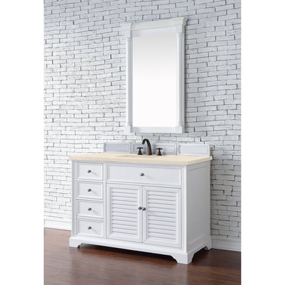 James Martin Vanities Savannah 48" Bright White Single Vanity Cabinet With 3cm Eternal Marfil Quartz Top