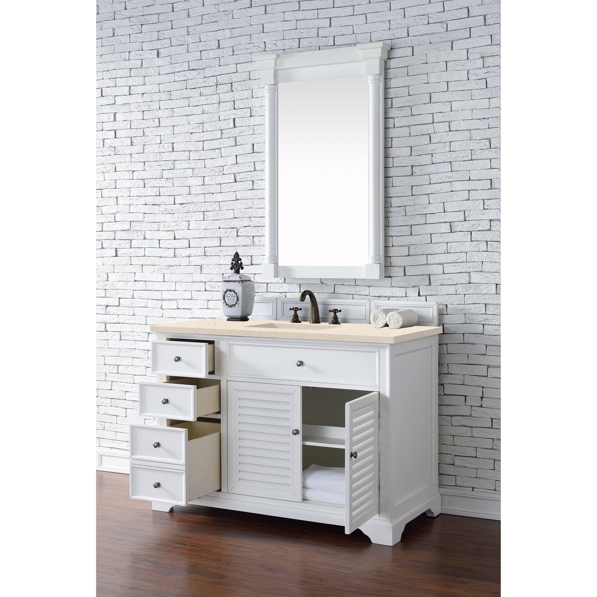 James Martin Vanities Savannah 48" Bright White Single Vanity Cabinet With 3cm Eternal Marfil Quartz Top