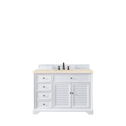 James Martin Vanities Savannah 48" Bright White Single Vanity Cabinet With 3cm Eternal Marfil Quartz Top