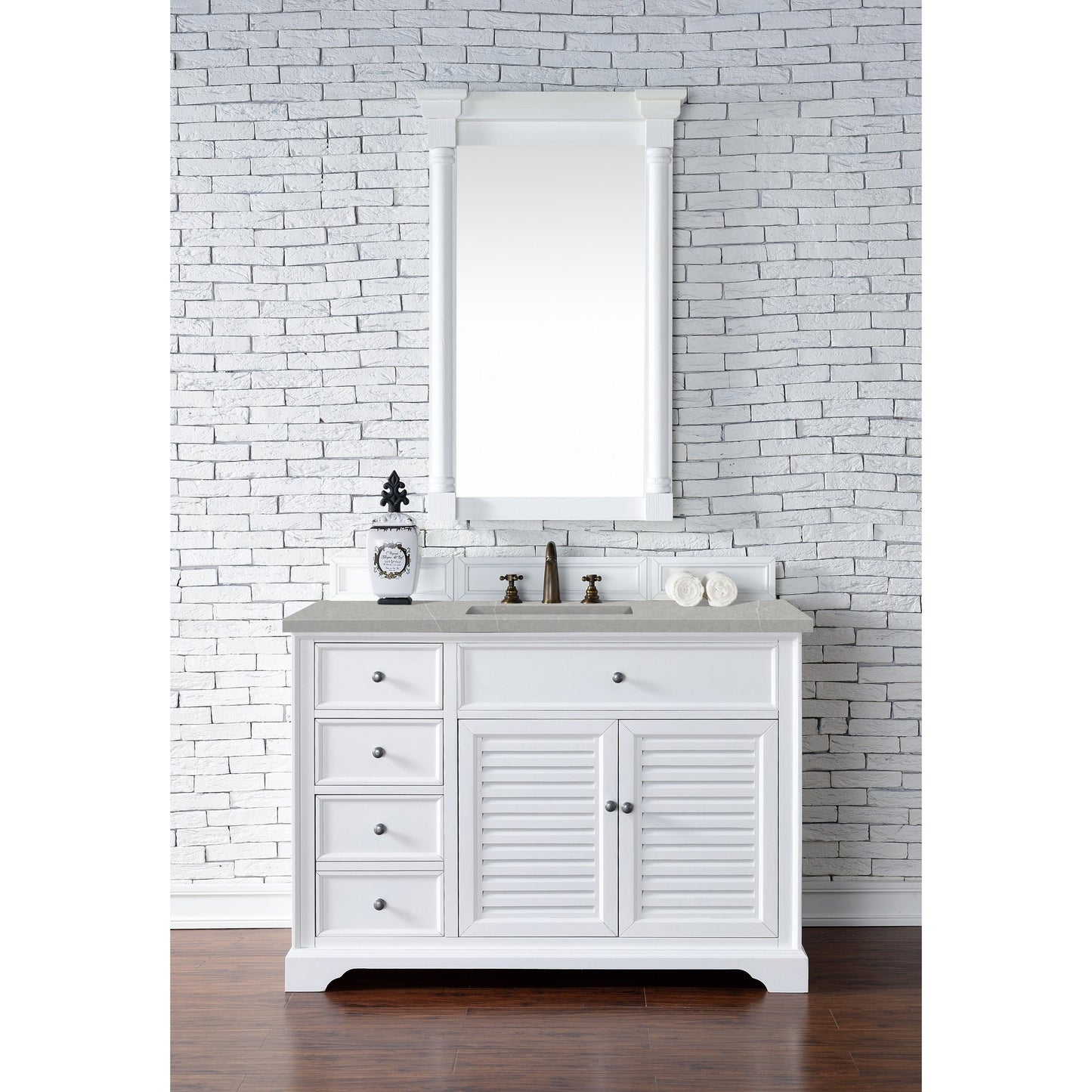 James Martin Vanities Savannah 48" Bright White Single Vanity Cabinet With 3cm Eternal Serena Quartz Top