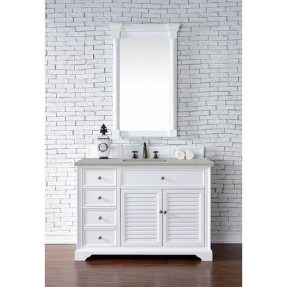 James Martin Vanities Savannah 48" Bright White Single Vanity Cabinet With 3cm Eternal Serena Quartz Top