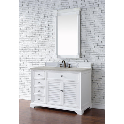 James Martin Vanities Savannah 48" Bright White Single Vanity Cabinet With 3cm Eternal Serena Quartz Top