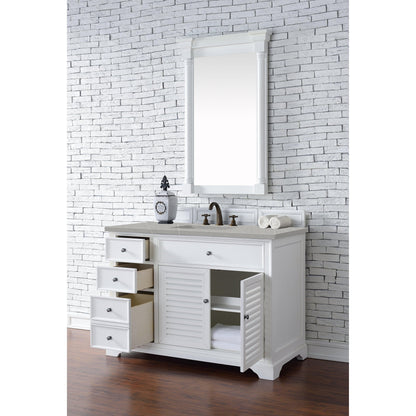 James Martin Vanities Savannah 48" Bright White Single Vanity Cabinet With 3cm Eternal Serena Quartz Top