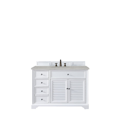 James Martin Vanities Savannah 48" Bright White Single Vanity Cabinet With 3cm Eternal Serena Quartz Top