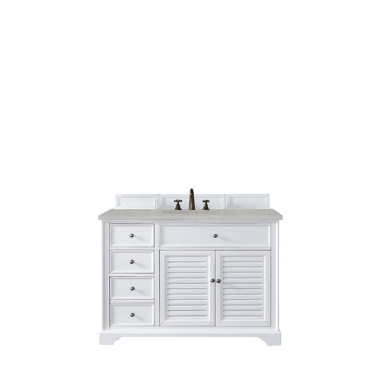 James Martin Vanities Savannah 48" Bright White Single Vanity Cabinet With 3cm Eternal Serena Quartz Top