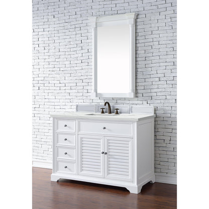 James Martin Vanities Savannah 48" Bright White Single Vanity Cabinet With 3cm Ethereal Noctis Quartz Top