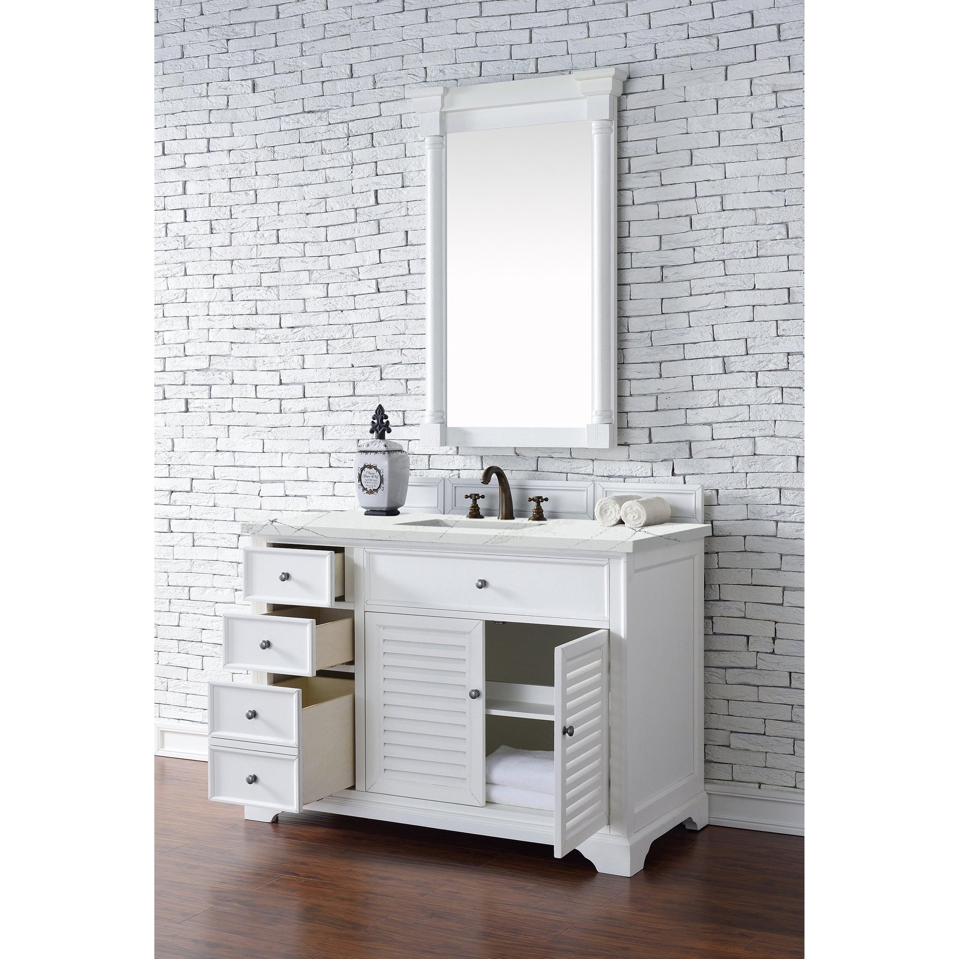 James Martin Vanities Savannah 48" Bright White Single Vanity Cabinet With 3cm Ethereal Noctis Quartz Top