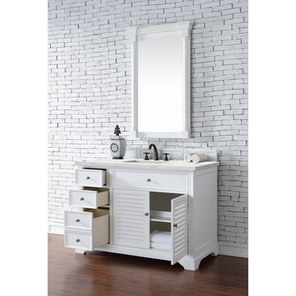 James Martin Vanities Savannah 48" Bright White Single Vanity Cabinet With 3cm Ethereal Noctis Quartz Top