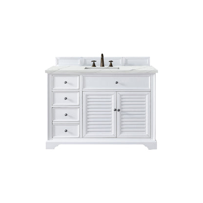 James Martin Vanities Savannah 48" Bright White Single Vanity Cabinet With 3cm Ethereal Noctis Quartz Top