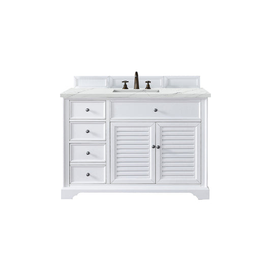 James Martin Vanities Savannah 48" Bright White Single Vanity Cabinet With 3cm Ethereal Noctis Quartz Top