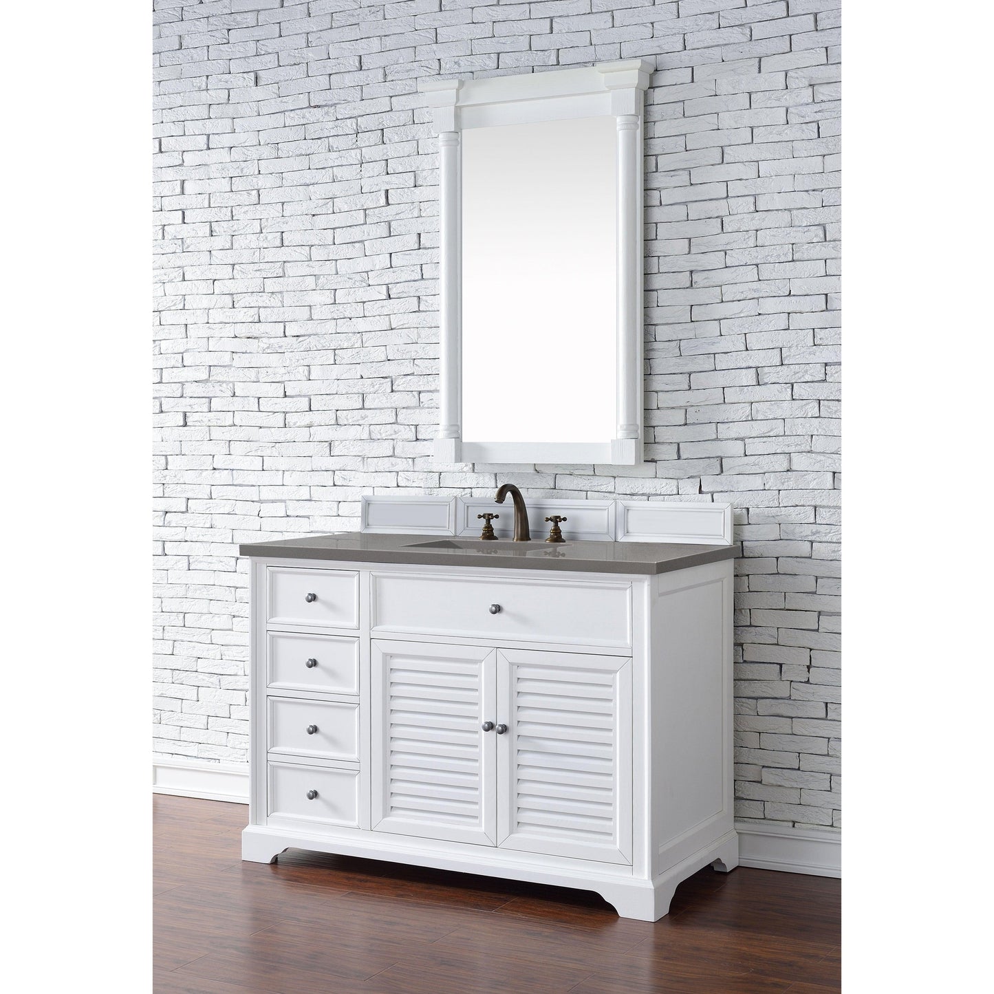 James Martin Vanities Savannah 48" Bright White Single Vanity Cabinet With 3cm Grey Expo Quartz Top