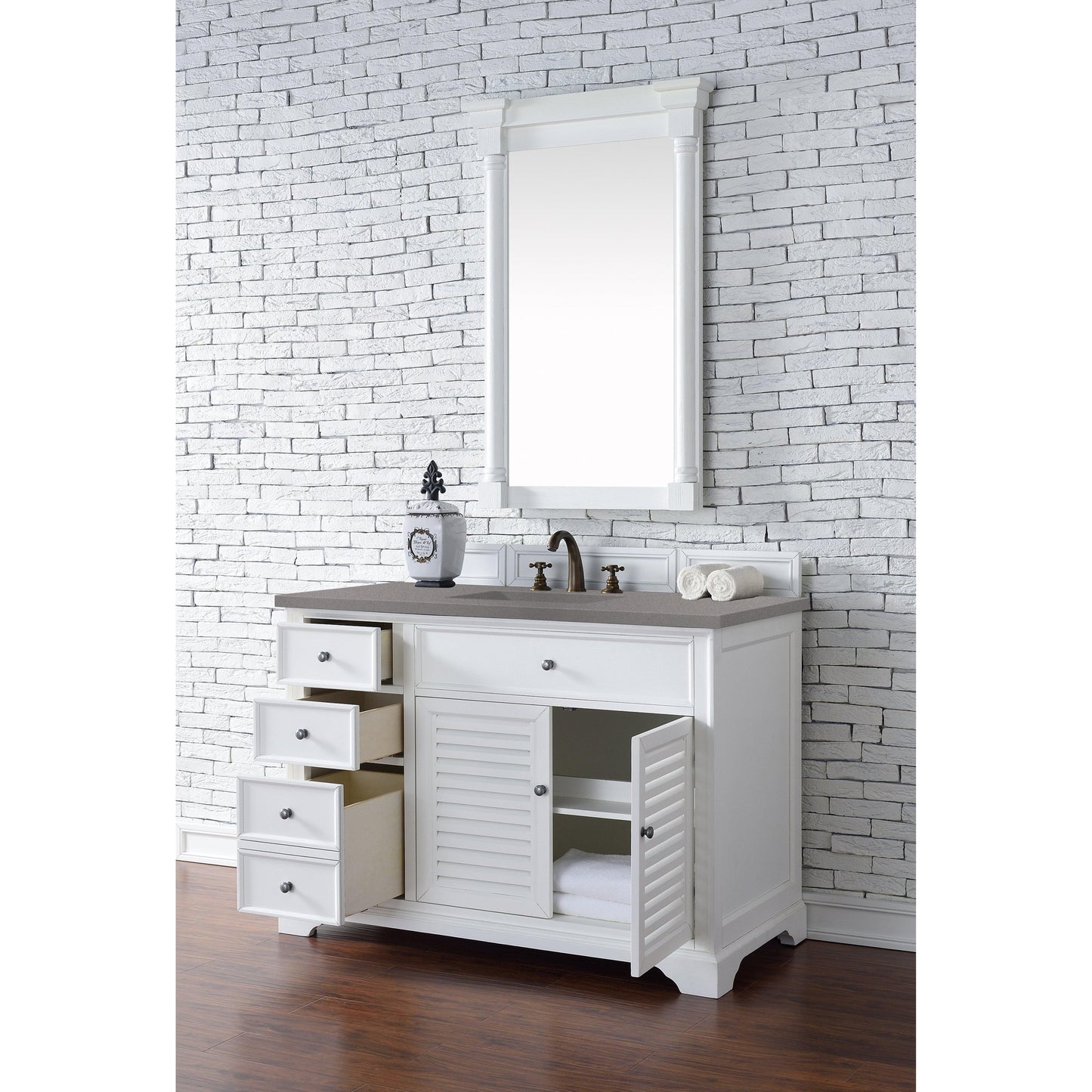 James Martin Vanities Savannah 48" Bright White Single Vanity Cabinet With 3cm Grey Expo Quartz Top