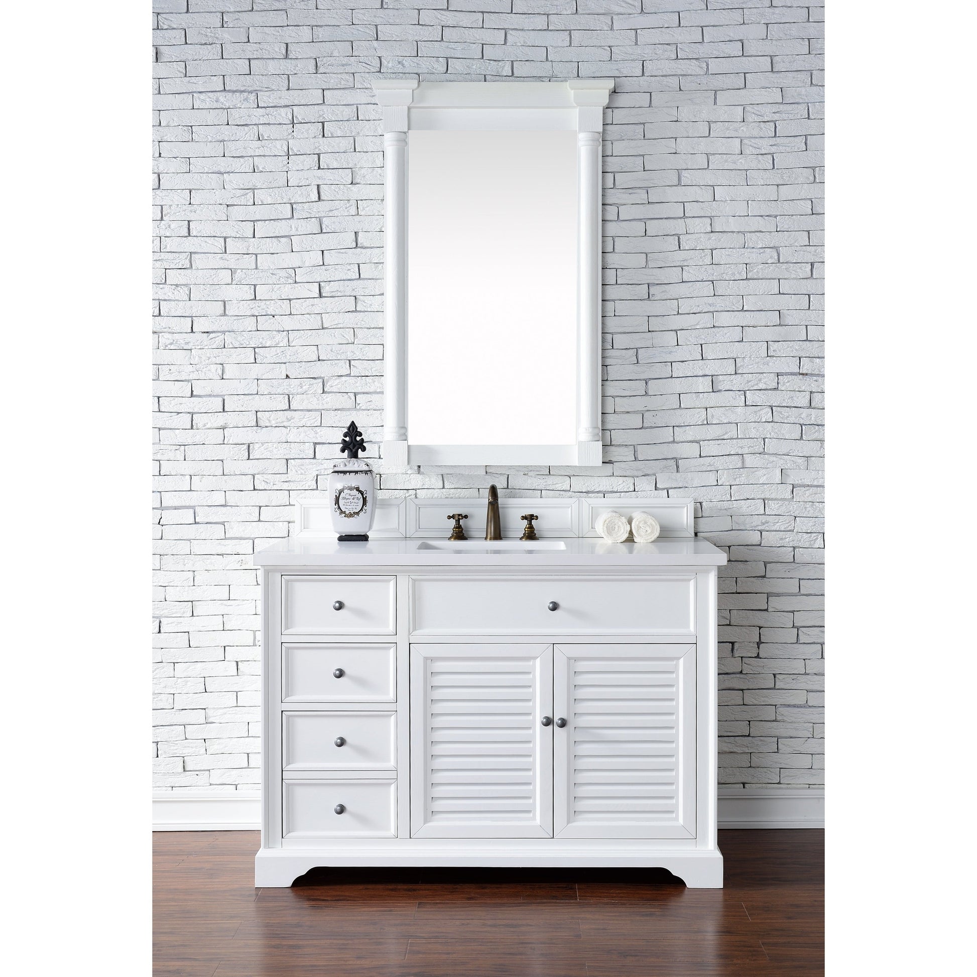 James Martin Vanities Savannah 48" Bright White Single Vanity Cabinet With 3cm White Zeus Quartz Top