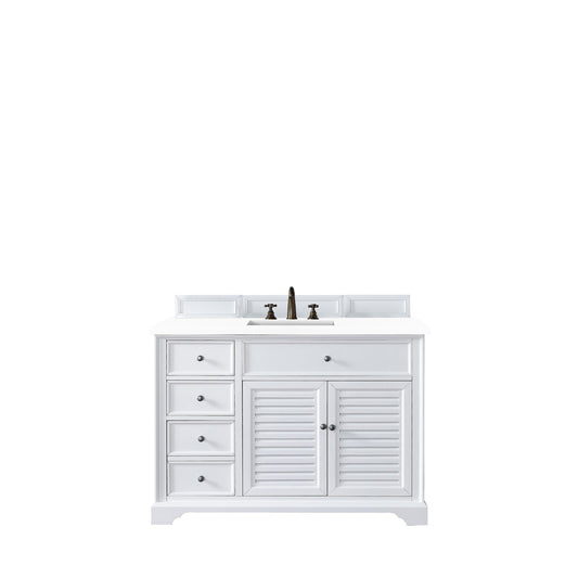 James Martin Vanities Savannah 48" Bright White Single Vanity Cabinet With 3cm White Zeus Quartz Top