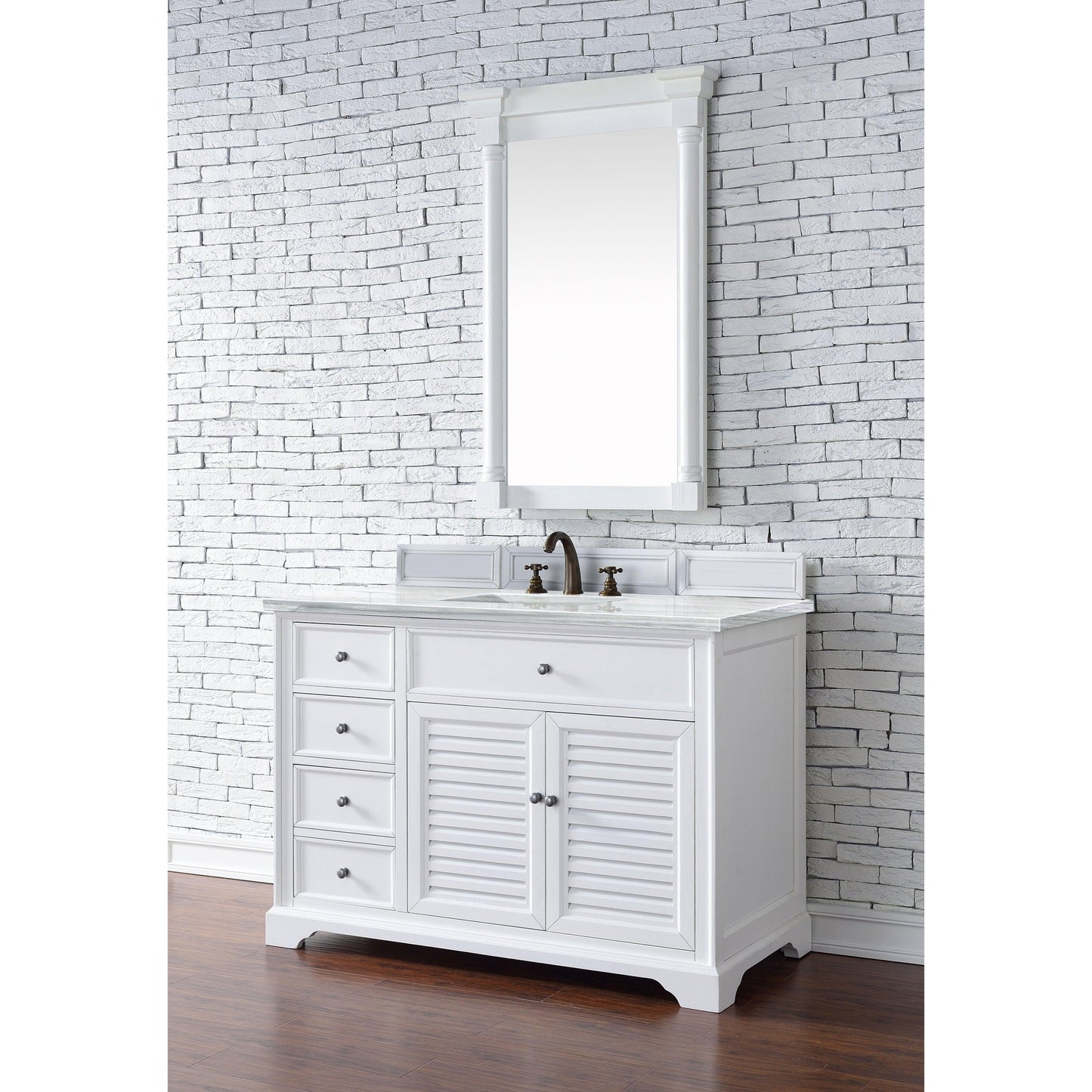 James Martin Vanities Savannah 48" Bright White Single Vanity With 3cm Arctic Fall Solid Surface Top