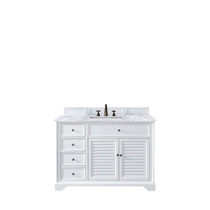 James Martin Vanities Savannah 48" Bright White Single Vanity With 3cm Carrara Marble Top