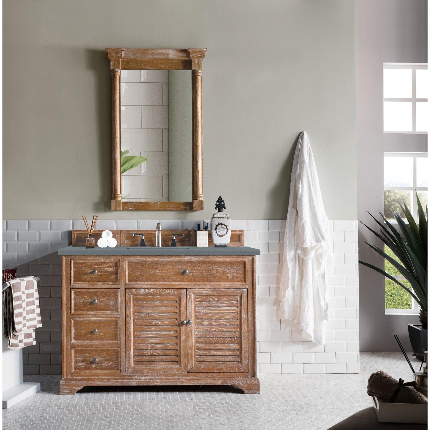 James Martin Vanities Savannah 48" Driftwood Single Vanity Cabinet With 3cm Cala Blue Quartz Top