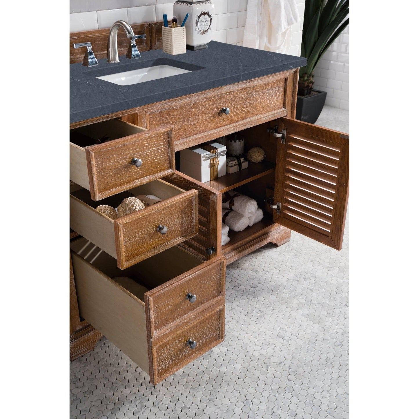 James Martin Vanities Savannah 48" Driftwood Single Vanity Cabinet With 3cm Charcoal Soapstone Quartz Top