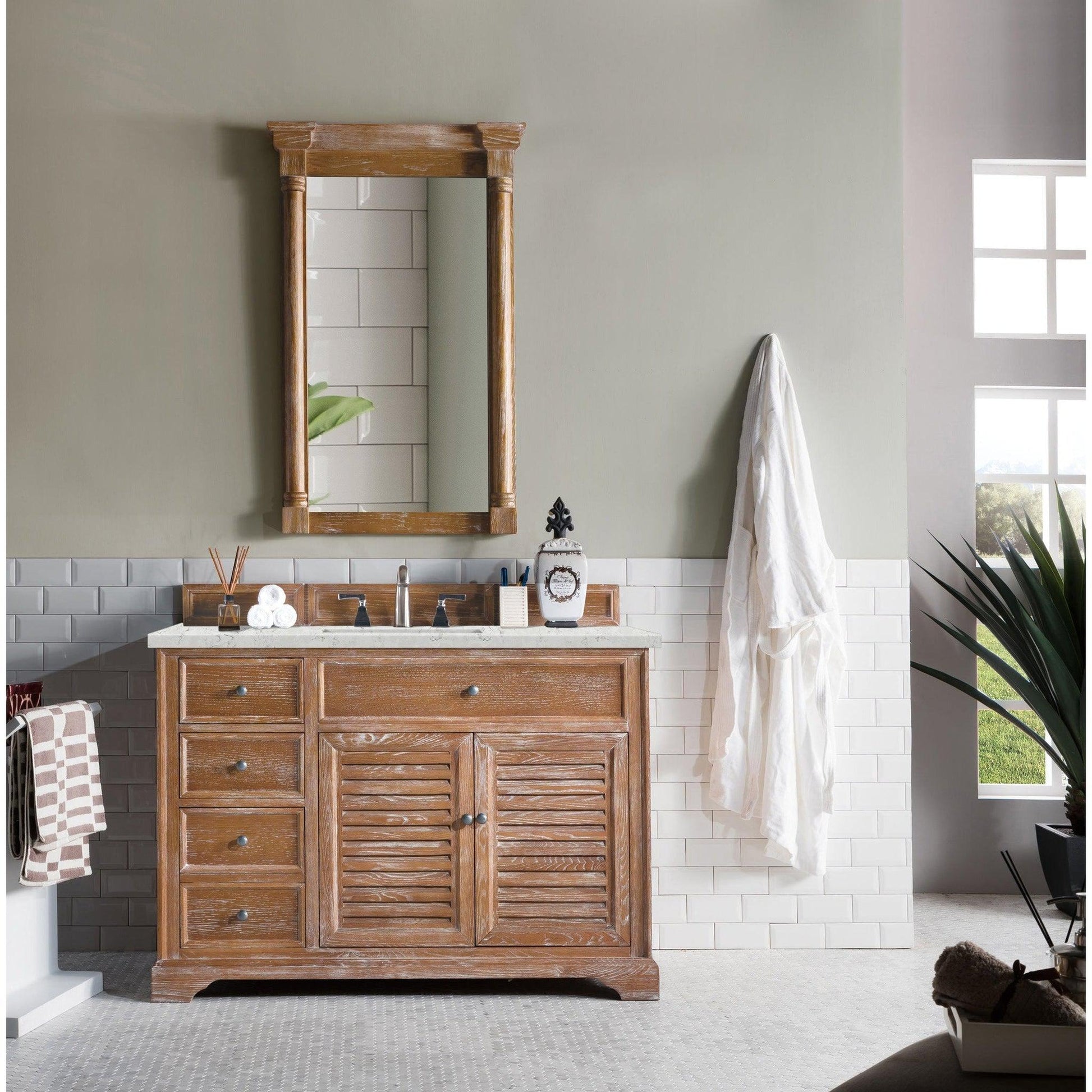 James Martin Vanities Savannah 48" Driftwood Single Vanity Cabinet With 3cm Eternal Jasmine Pearl Quartz Top