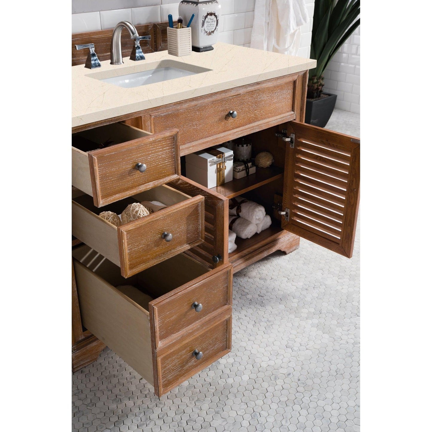 James Martin Vanities Savannah 48" Driftwood Single Vanity Cabinet With 3cm Eternal Marfil Quartz Top