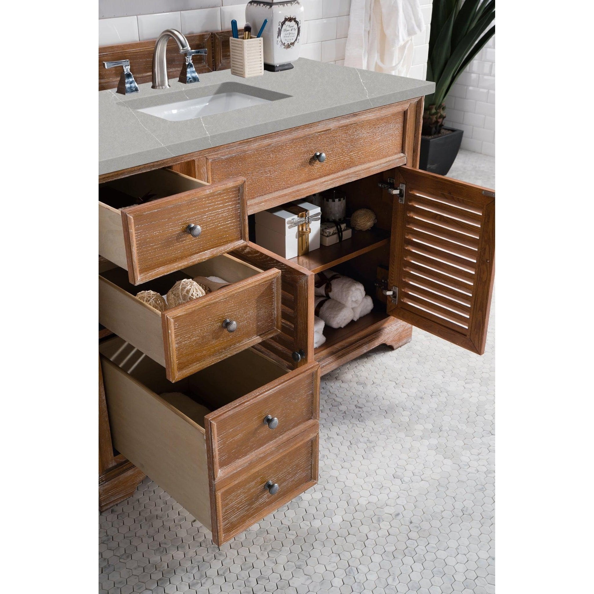 James Martin Vanities Savannah 48" Driftwood Single Vanity Cabinet With 3cm Eternal Serena Quartz Top