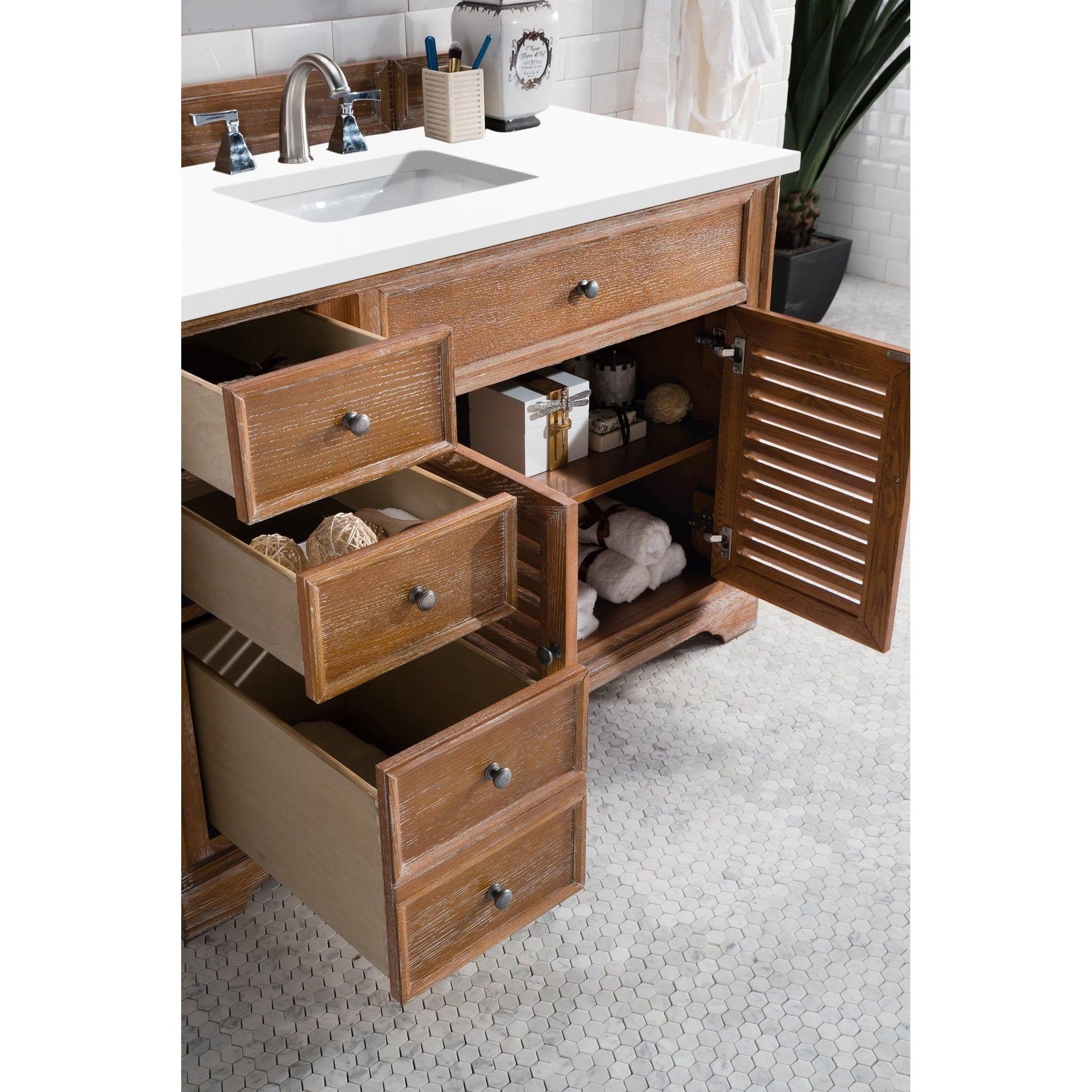 James Martin Vanities Savannah 48" Driftwood Single Vanity Cabinet With 3cm White Zeus Quartz Top