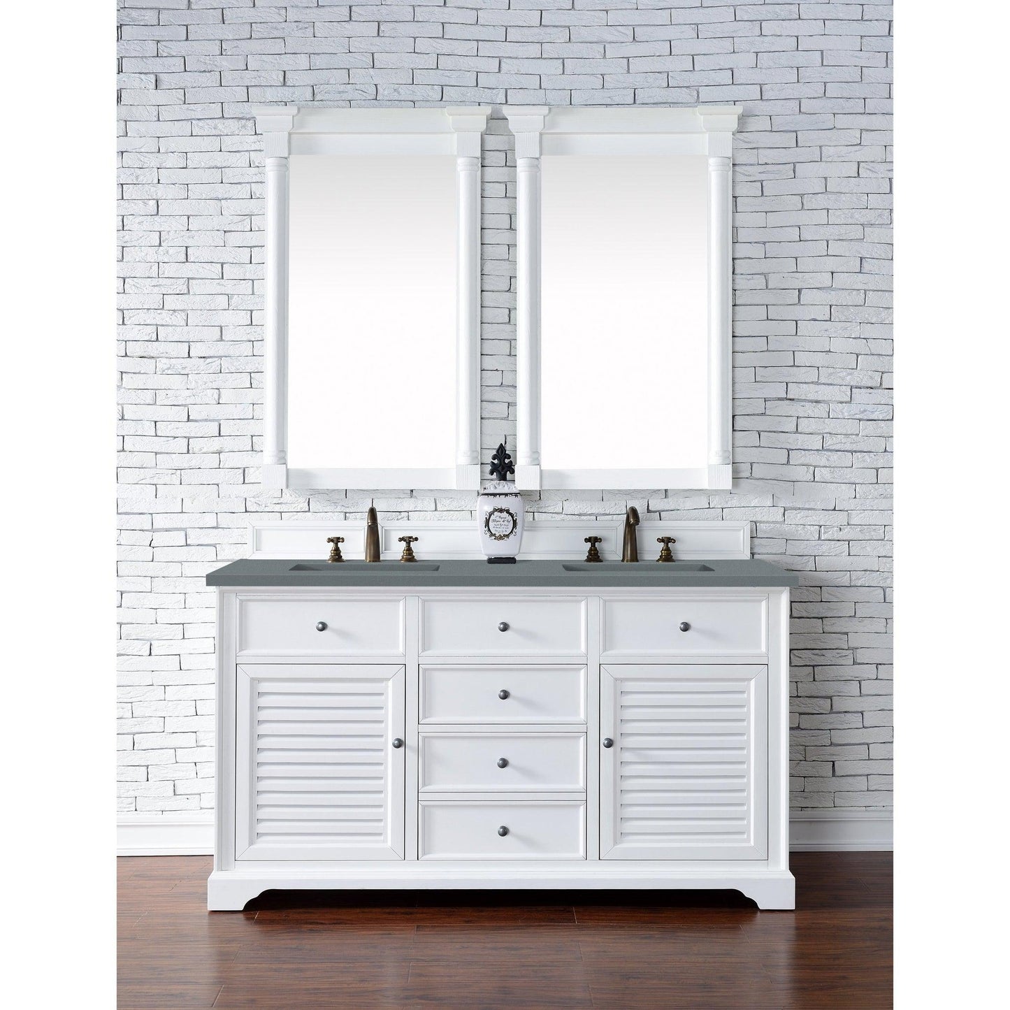 James Martin Vanities Savannah 60" Bright White Double Vanity Cabinet With 3cm Cala Blue Quartz Top