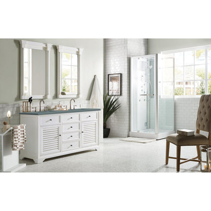 James Martin Vanities Savannah 60" Bright White Double Vanity Cabinet With 3cm Cala Blue Quartz Top