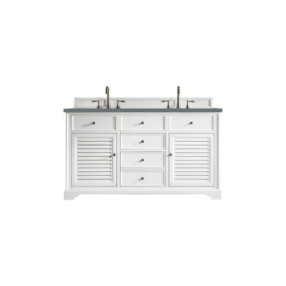 James Martin Vanities Savannah 60" Bright White Double Vanity Cabinet With 3cm Cala Blue Quartz Top