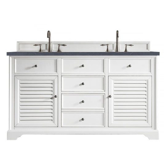 James Martin Vanities Savannah 60" Bright White Double Vanity Cabinet With 3cm Charcoal Soapstone Quartz Top