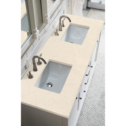 James Martin Vanities Savannah 60" Bright White Double Vanity Cabinet With 3cm Eternal Marfil Quartz Top