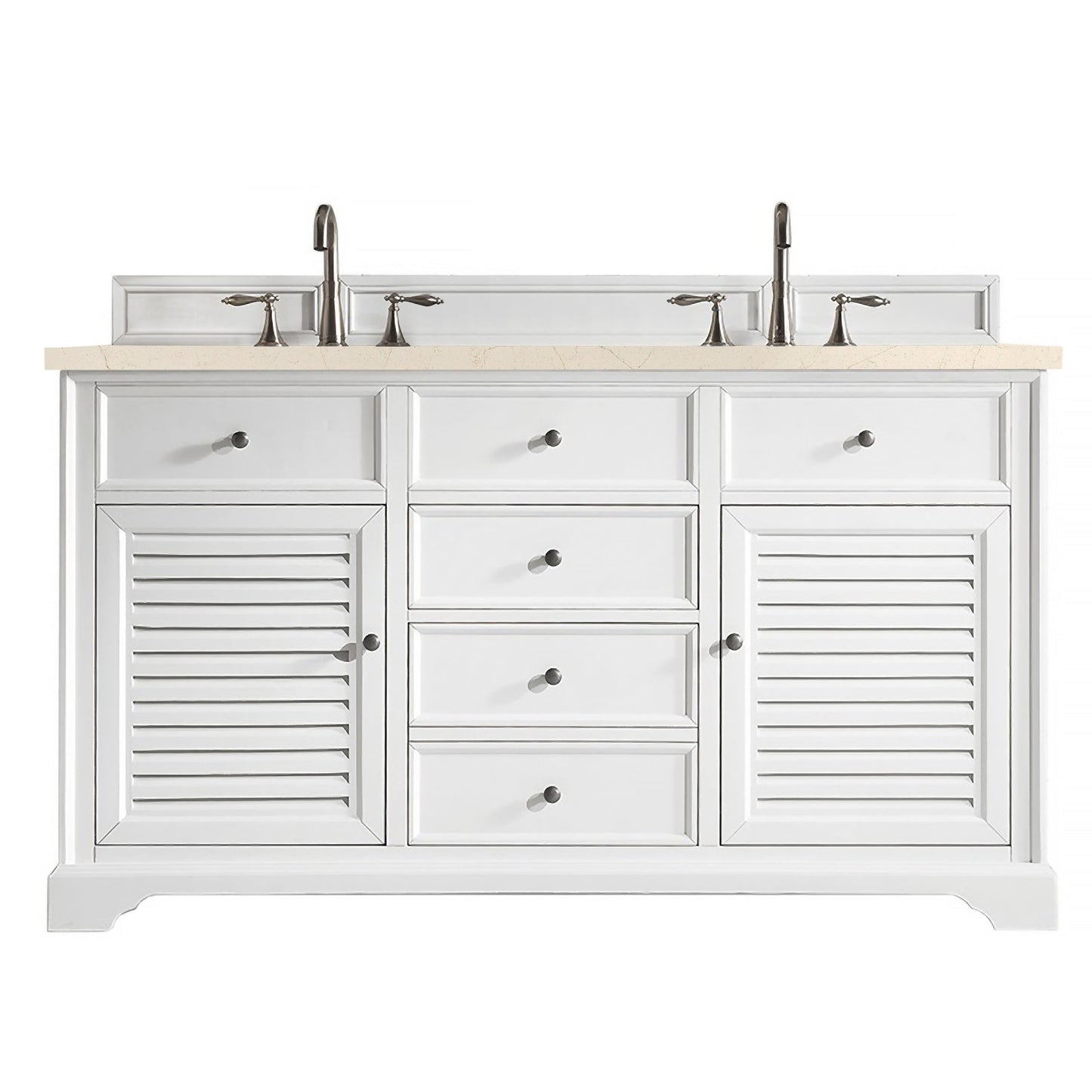 James Martin Vanities Savannah 60" Bright White Double Vanity Cabinet With 3cm Eternal Marfil Quartz Top