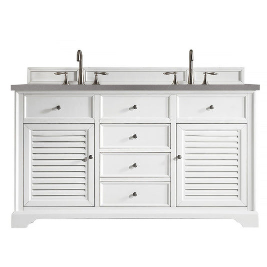 James Martin Vanities Savannah 60" Bright White Double Vanity Cabinet With 3cm Grey Expo Quartz Top