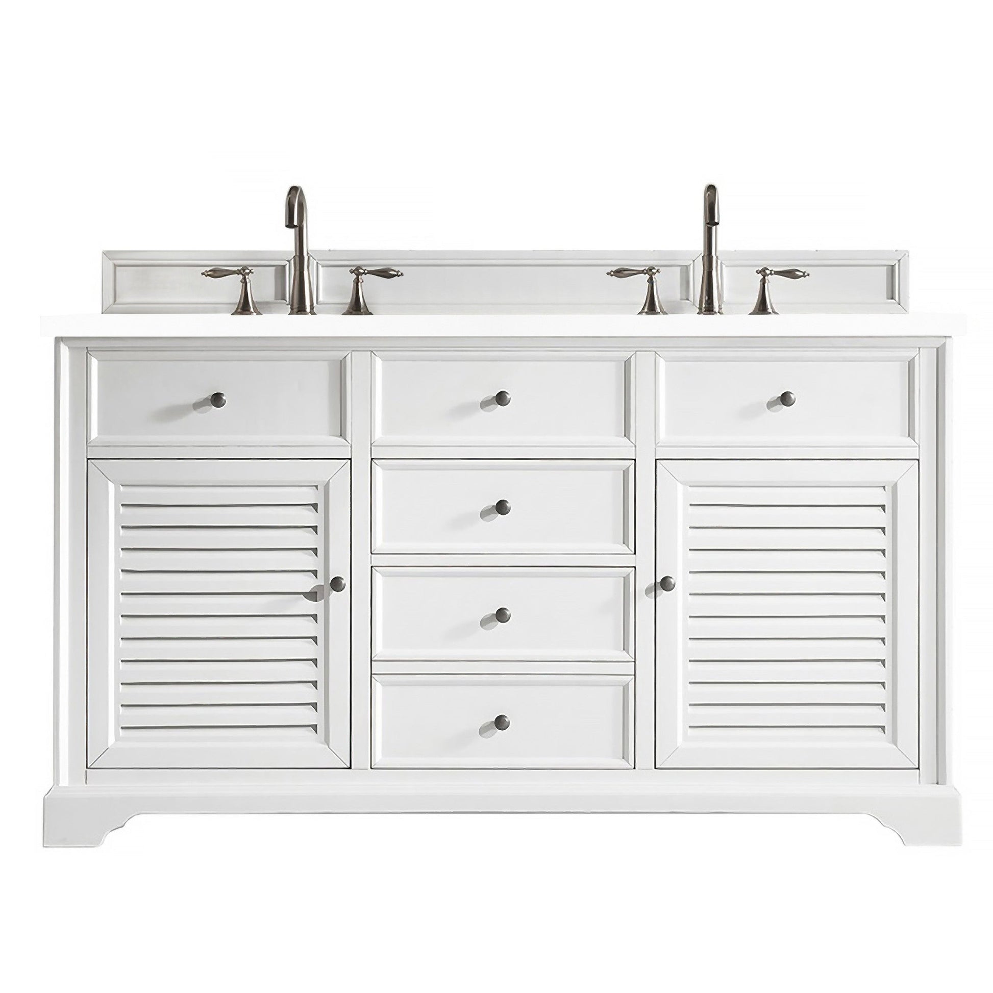 James Martin Vanities Savannah 60" Bright White Double Vanity Cabinet With 3cm White Zeus Quartz Top