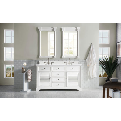 James Martin Vanities Savannah 60" Bright White Double Vanity With 3cm Arctic Fall Solid Surface Top