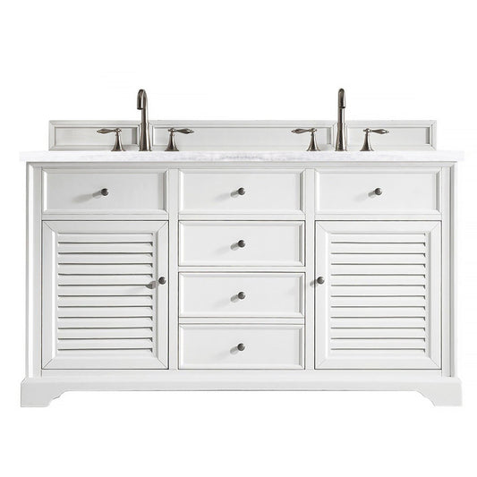 James Martin Vanities Savannah 60" Bright White Double Vanity With 3cm Arctic Fall Solid Surface Top