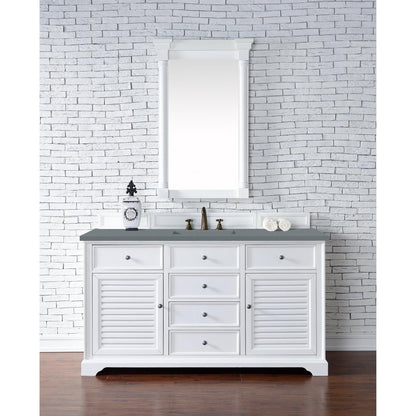 James Martin Vanities Savannah 60" Bright White Single Vanity Cabinet With 3cm Cala Blue Quartz Top