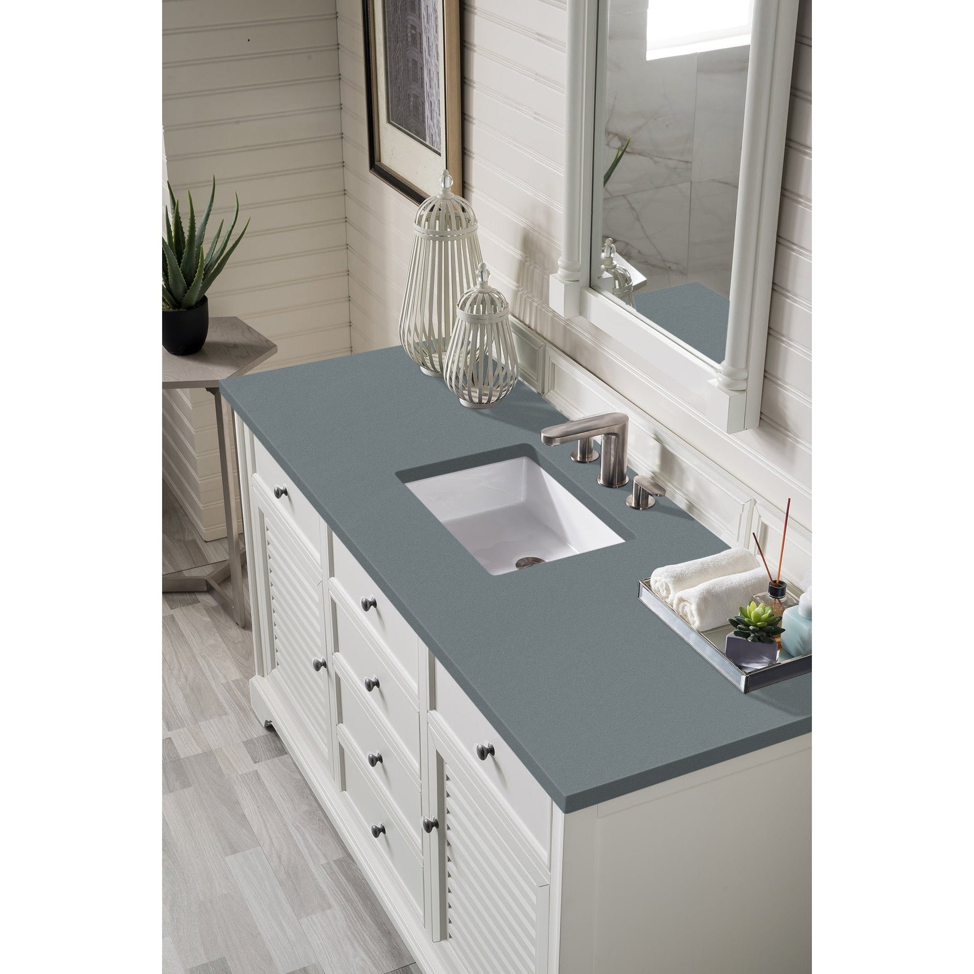 James Martin Vanities Savannah 60" Bright White Single Vanity Cabinet With 3cm Cala Blue Quartz Top