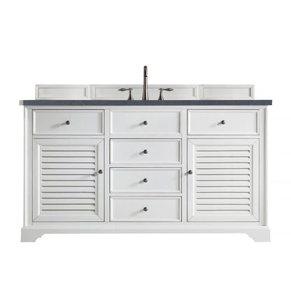 James Martin Vanities Savannah 60" Bright White Single Vanity Cabinet With 3cm Charcoal Soapstone Quartz Top