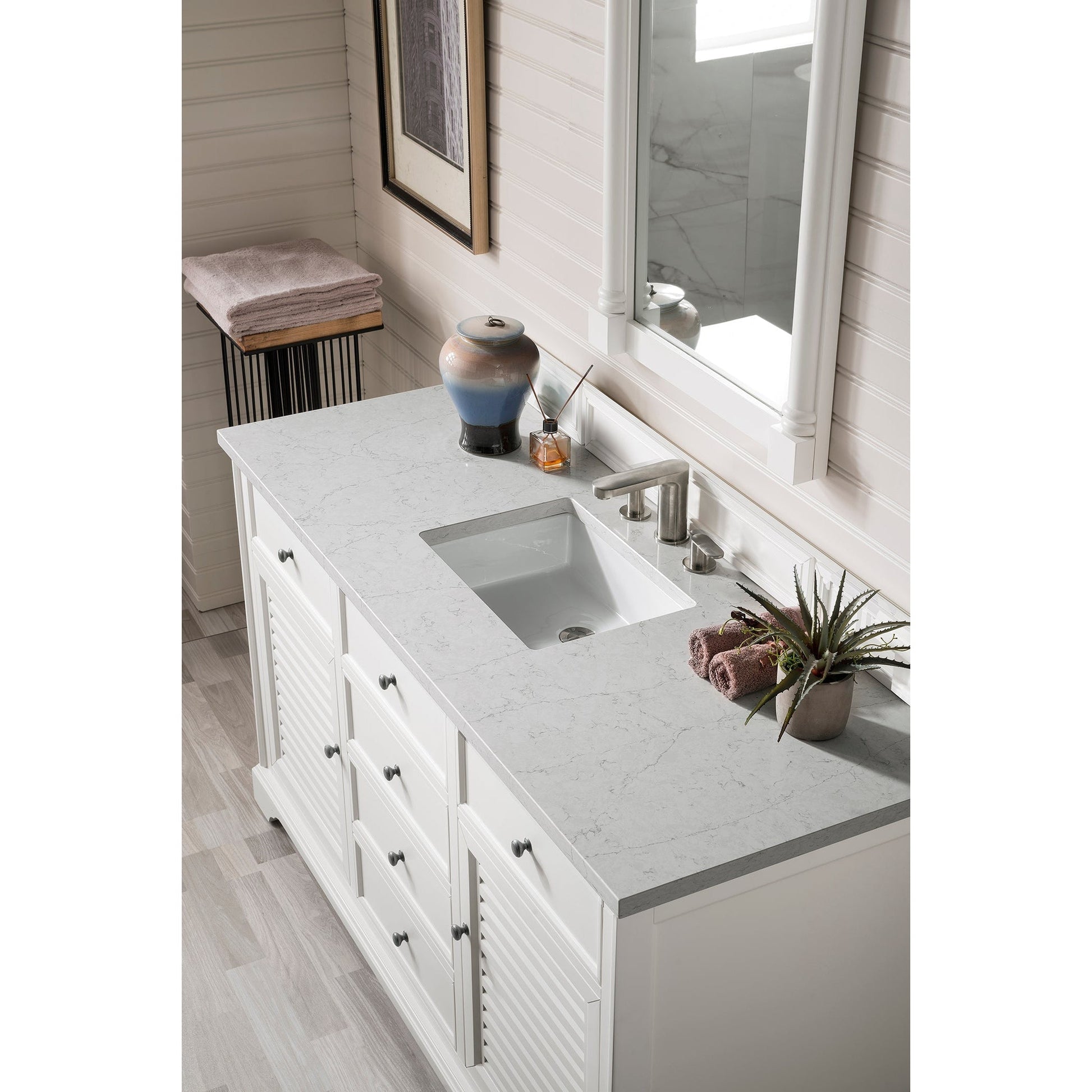 James Martin Vanities Savannah 60" Bright White Single Vanity Cabinet With 3cm Eternal Jasmine Pearl Quartz Top