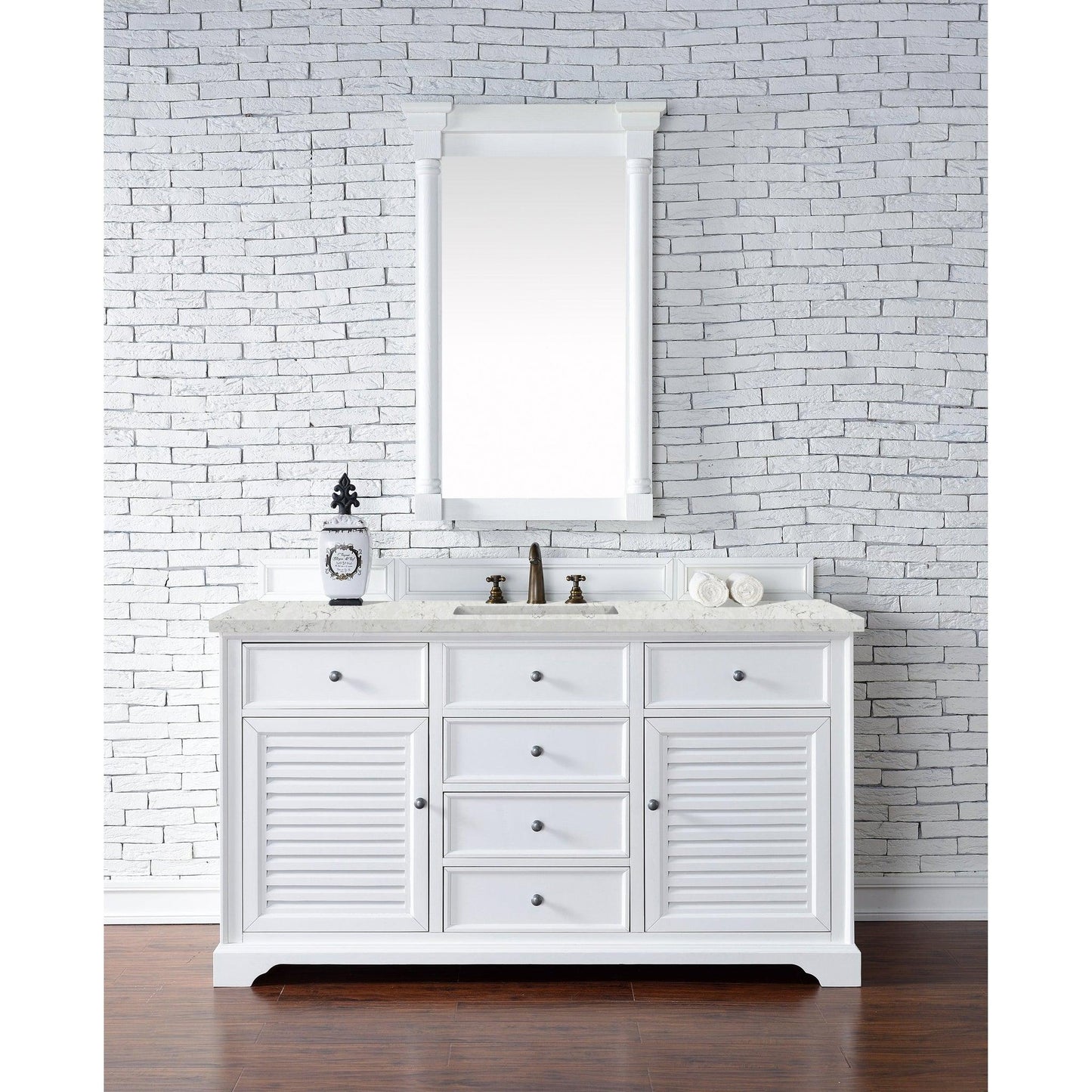 James Martin Vanities Savannah 60" Bright White Single Vanity Cabinet With 3cm Eternal Jasmine Pearl Quartz Top